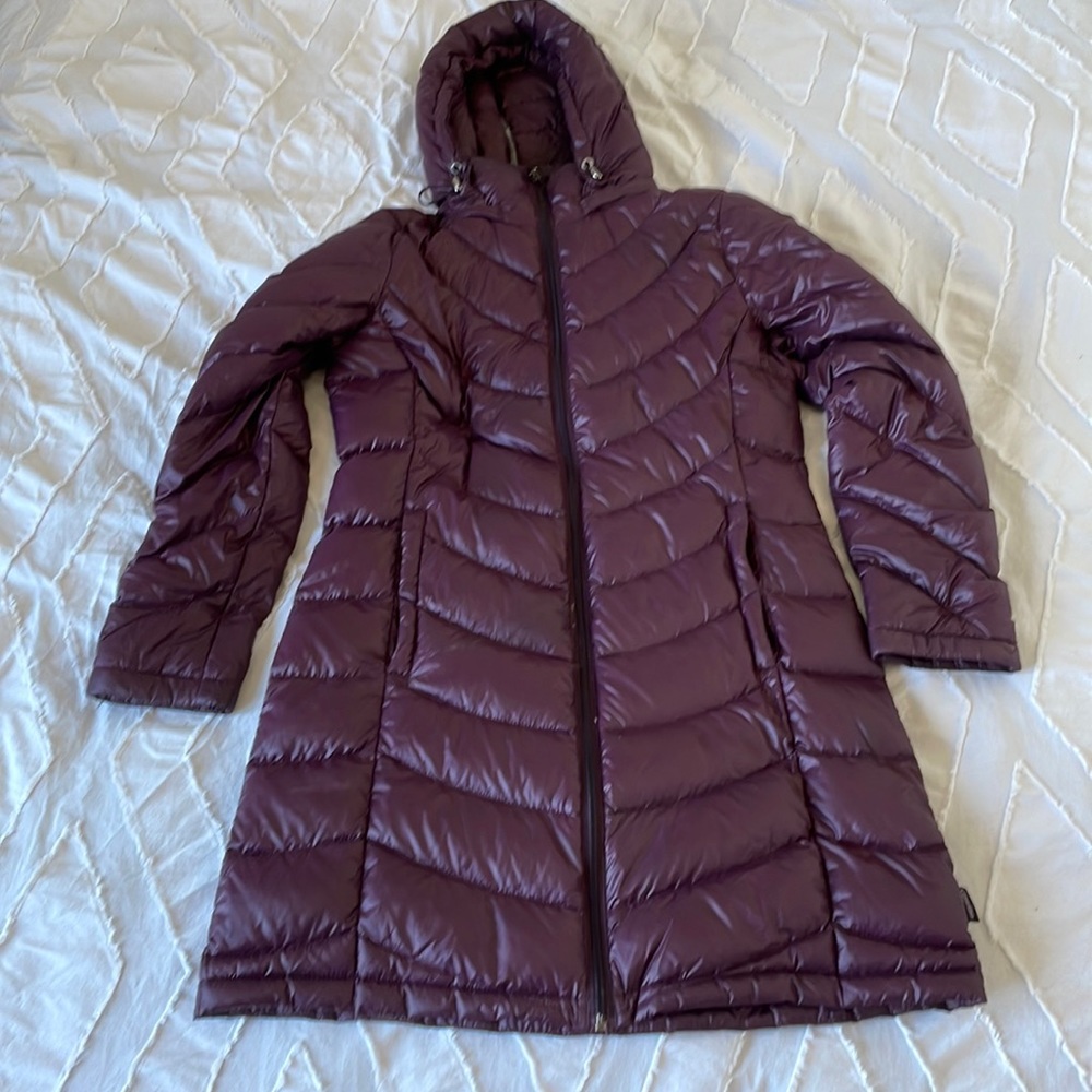 Calvin Klein women’s down coat, size small, knee length.